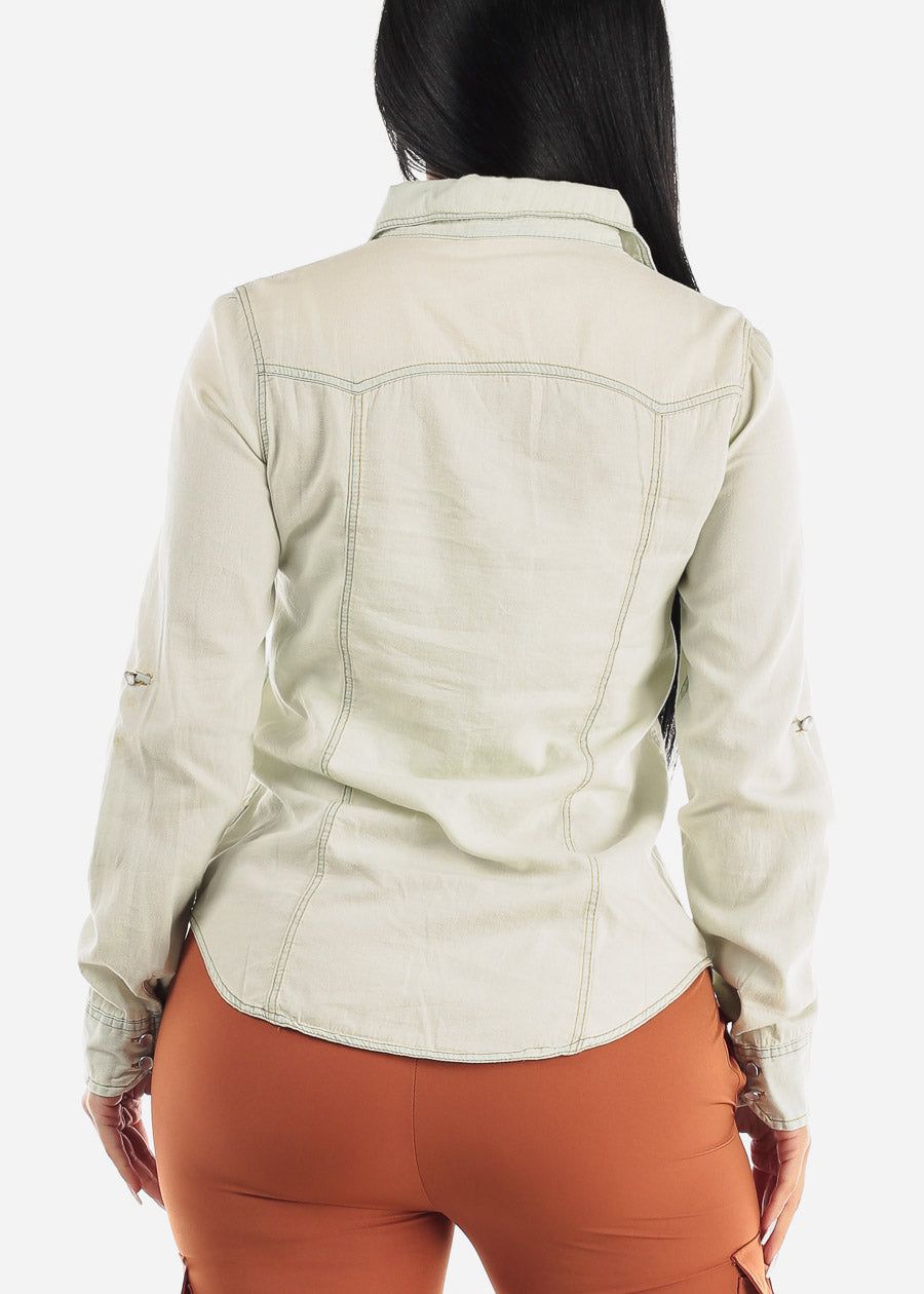 Button Up Long Sleeve Light Denim Shirt sold by Moda product image thumbnail 4