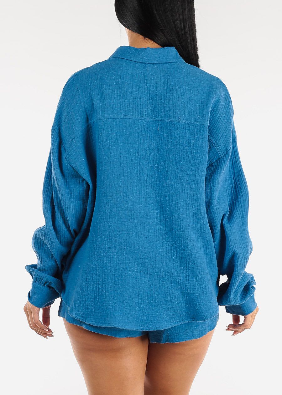 Cotton Button Down Shirt & Shorts Blue (2 PCE SET) sold by Moda product image thumbnail 4