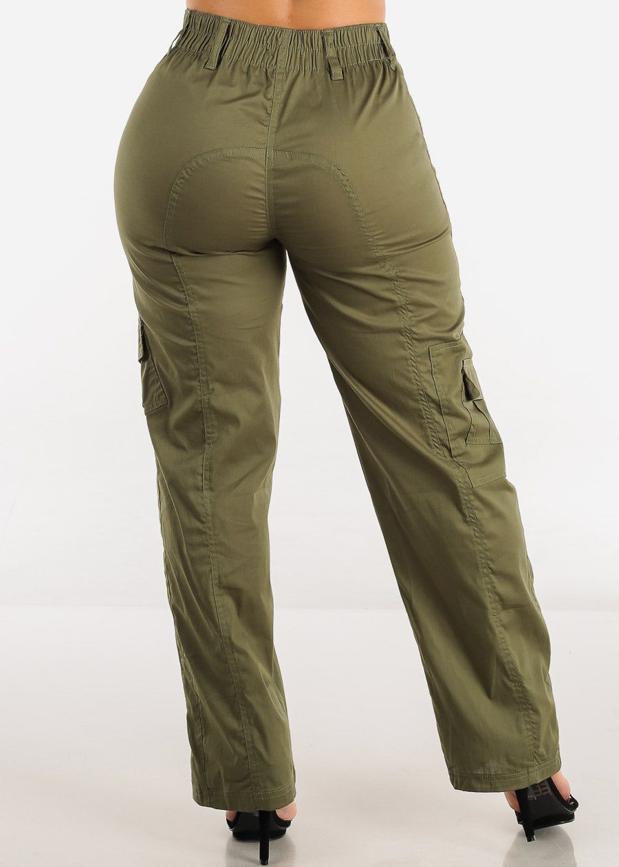 High Waisted Straight Wide Leg Cargo Pants Olive sold by Moda product image thumbnail 4