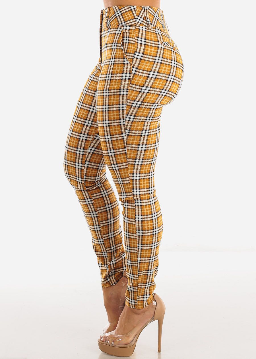 High Waisted Plaid Dressy Skinny Pants Mustard sold by Moda product image thumbnail 3