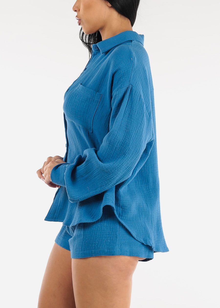 Cotton Button Down Shirt & Shorts Blue (2 PCE SET) sold by Moda product image thumbnail 3