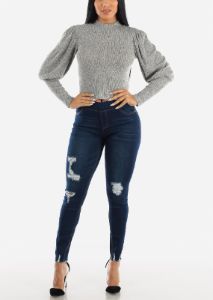 Grey Mock Neck Light Sweater sold by Moda