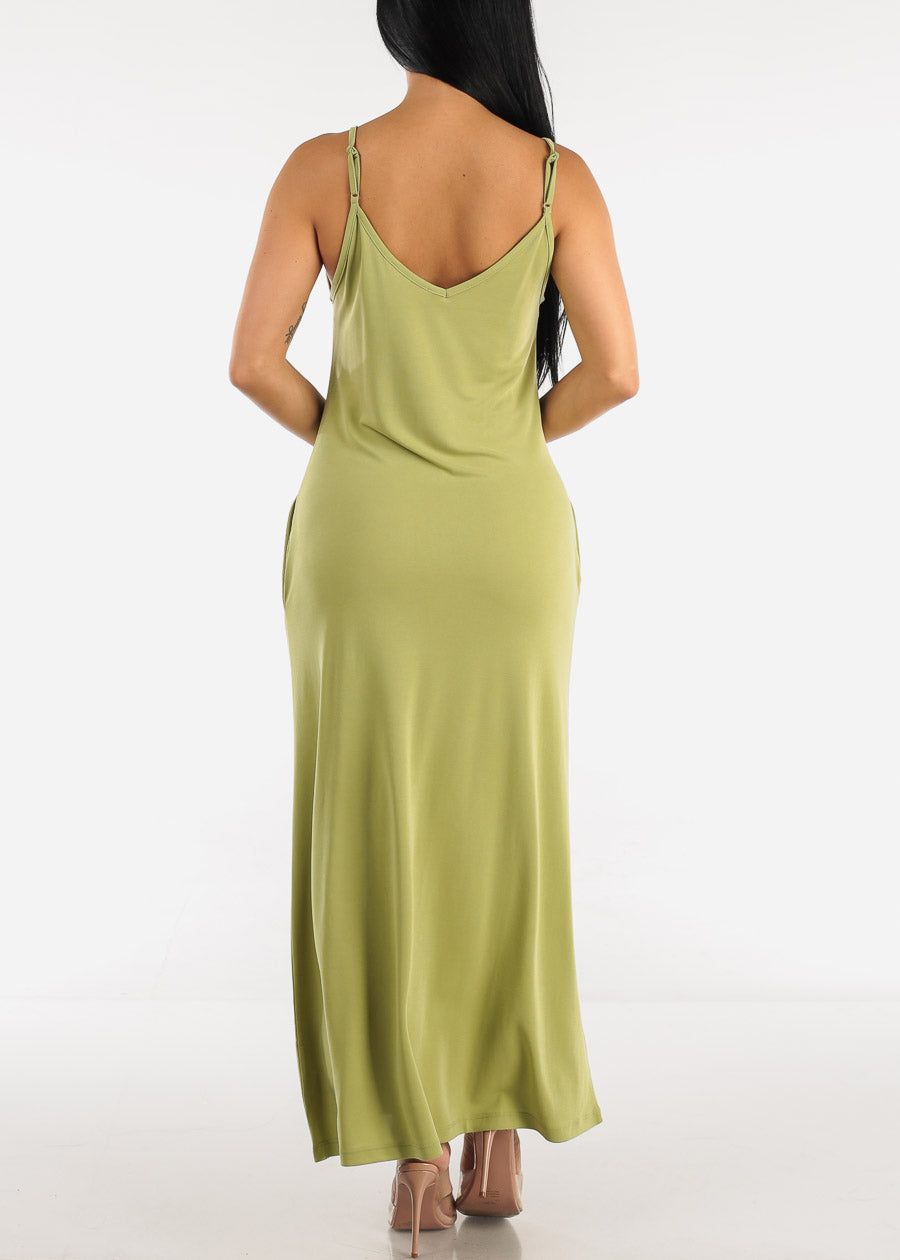 Sleeveless Cami Maxi Dress Light Olive w Pockets sold by Moda product image thumbnail 3