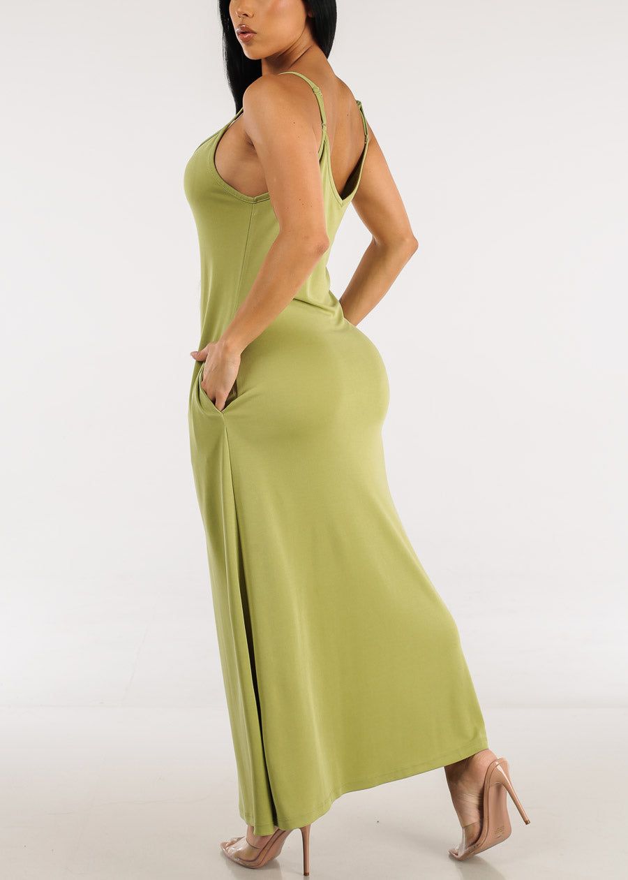 Sleeveless Cami Maxi Dress Light Olive w Pockets sold by Moda product image thumbnail 4