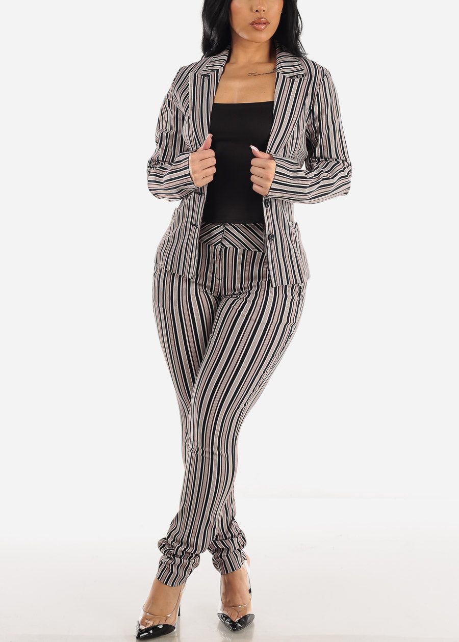 High Waisted Stripe Dressy Skinny Pants Black & Burgundy sold by Moda product image thumbnail 2