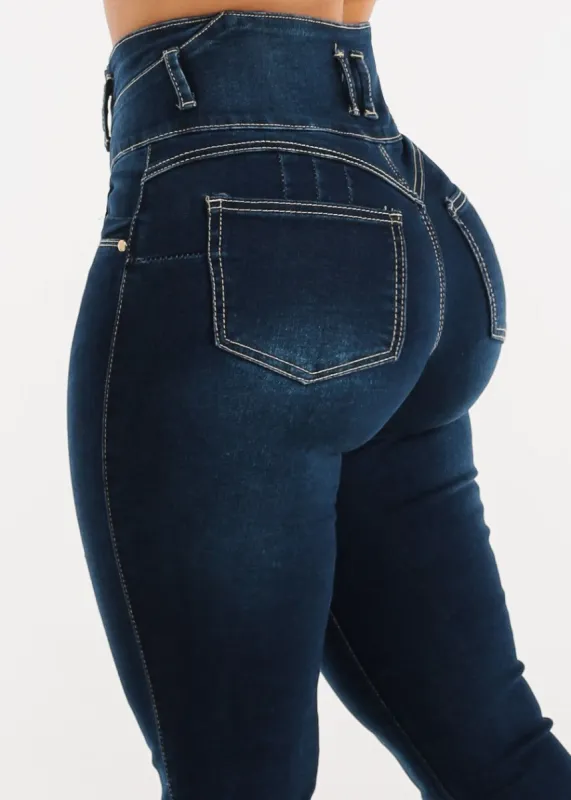 High Waist Butt Lifting Dark Blue Skinny Jeans sold by Moda