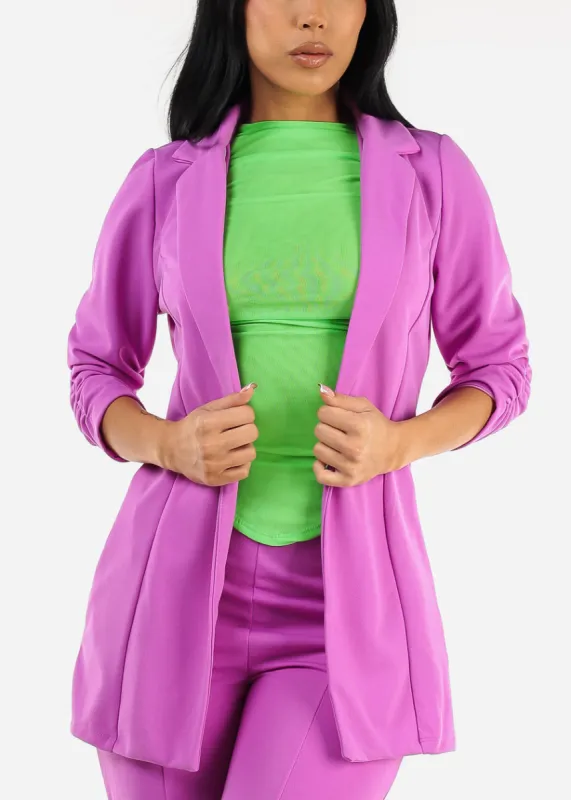 Formal Open Front Quarter Sleeve Blazer Purple sold by Moda