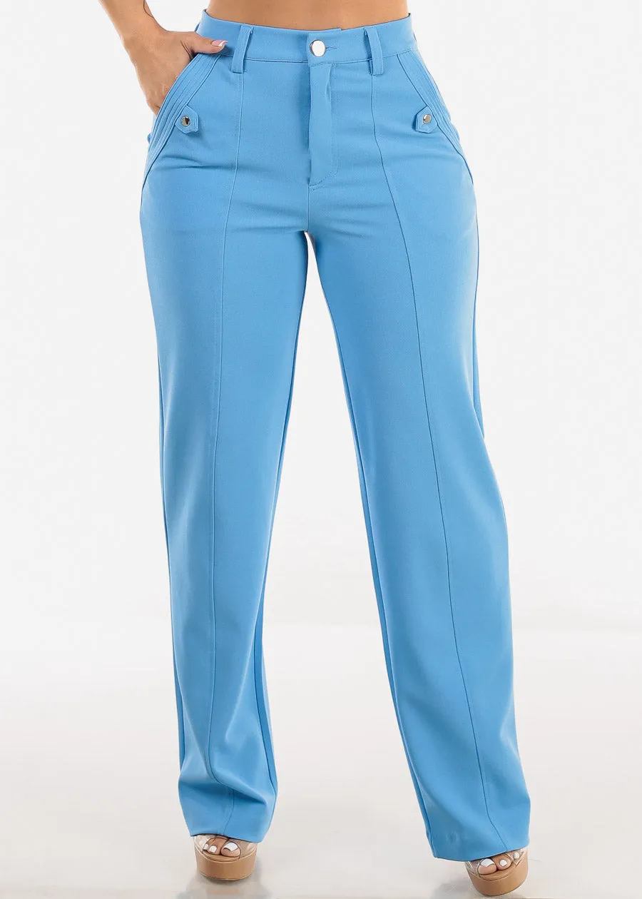 Super High Waisted Straight Dress Pants Light Blue sold by Moda
