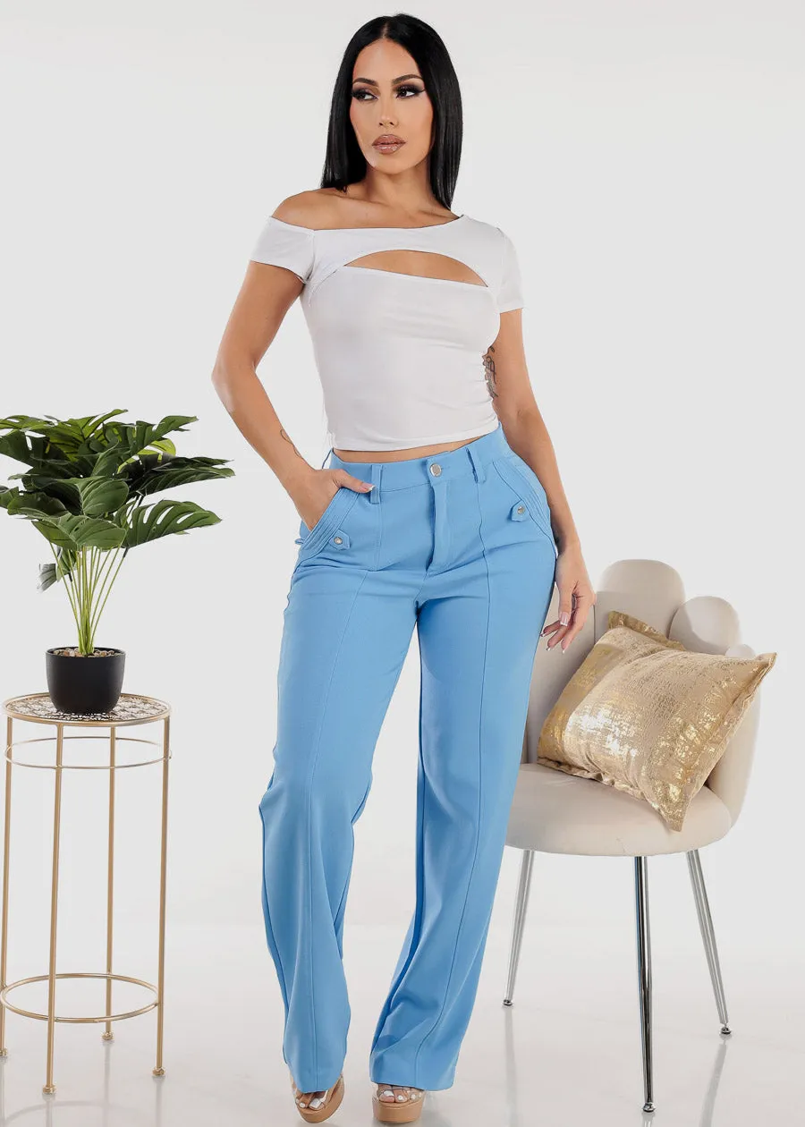Super High Waisted Straight Dress Pants Light Blue sold by Moda product image thumbnail 2