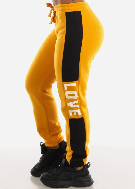 Fleece High Waist Jogger Sweatpants Mustard "Love" sold by Moda