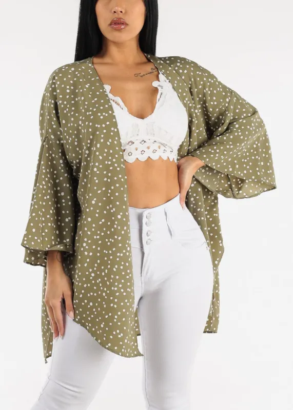 Polka Dot Bell Sleeve Sage Kimono made by Moda