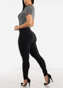 Black High Waisted Twill Stretch Skinny Pants sold by Moda