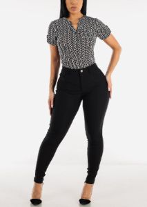 Black High Waisted Twill Stretch Skinny Pants sold by Moda