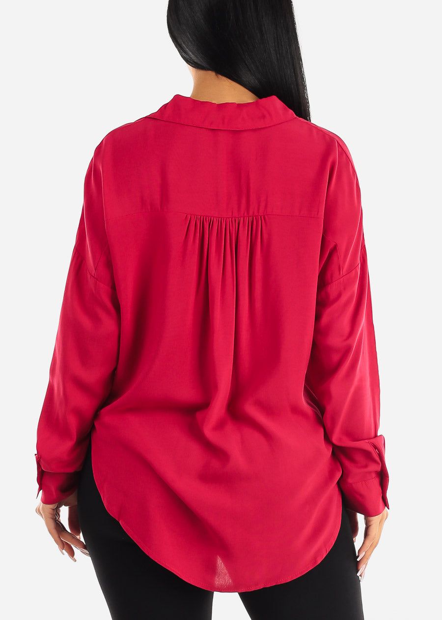 Oversized Long Sleeve Button Down Shirt Red sold by Moda product image thumbnail 4