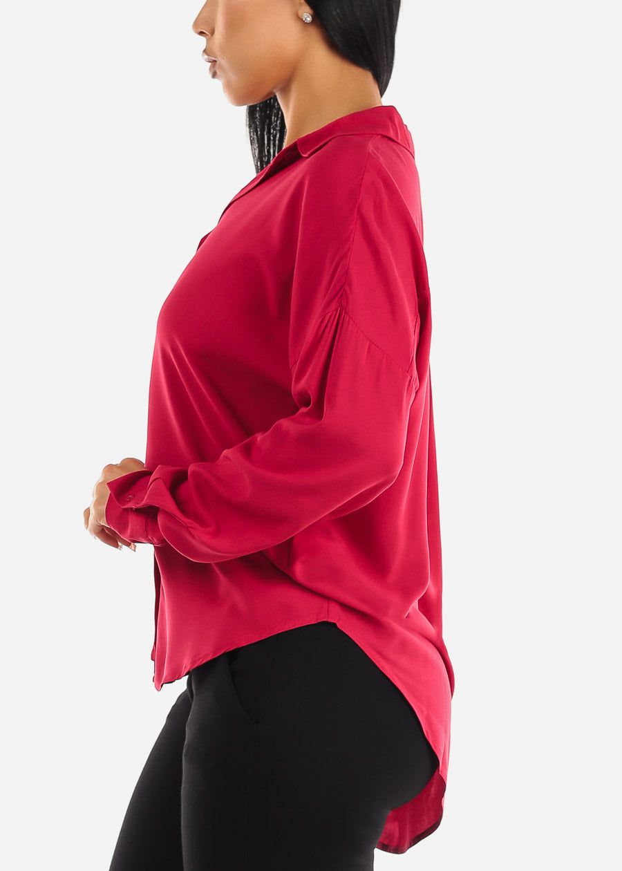 Oversized Long Sleeve Button Down Shirt Red sold by Moda product image thumbnail 3