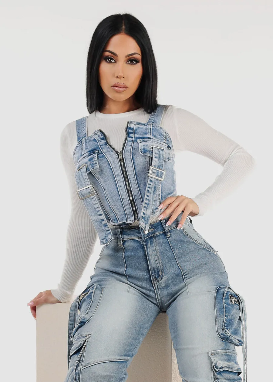 Sleeveless Acid Wash Denim Vest Blue sold by Moda