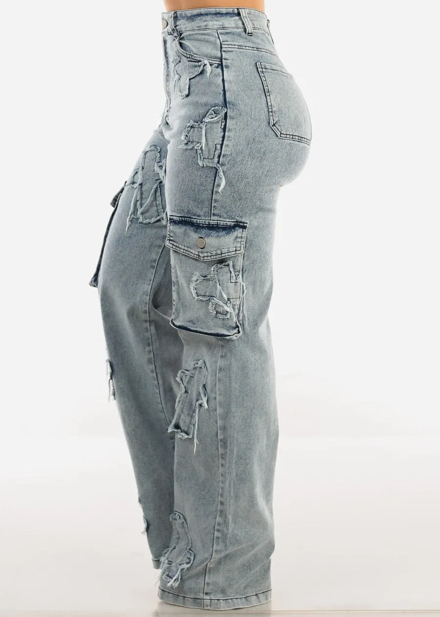 High Waist Straight Wide Leg Cargo Jeans w Cross Patch sold by Moda product image thumbnail 4