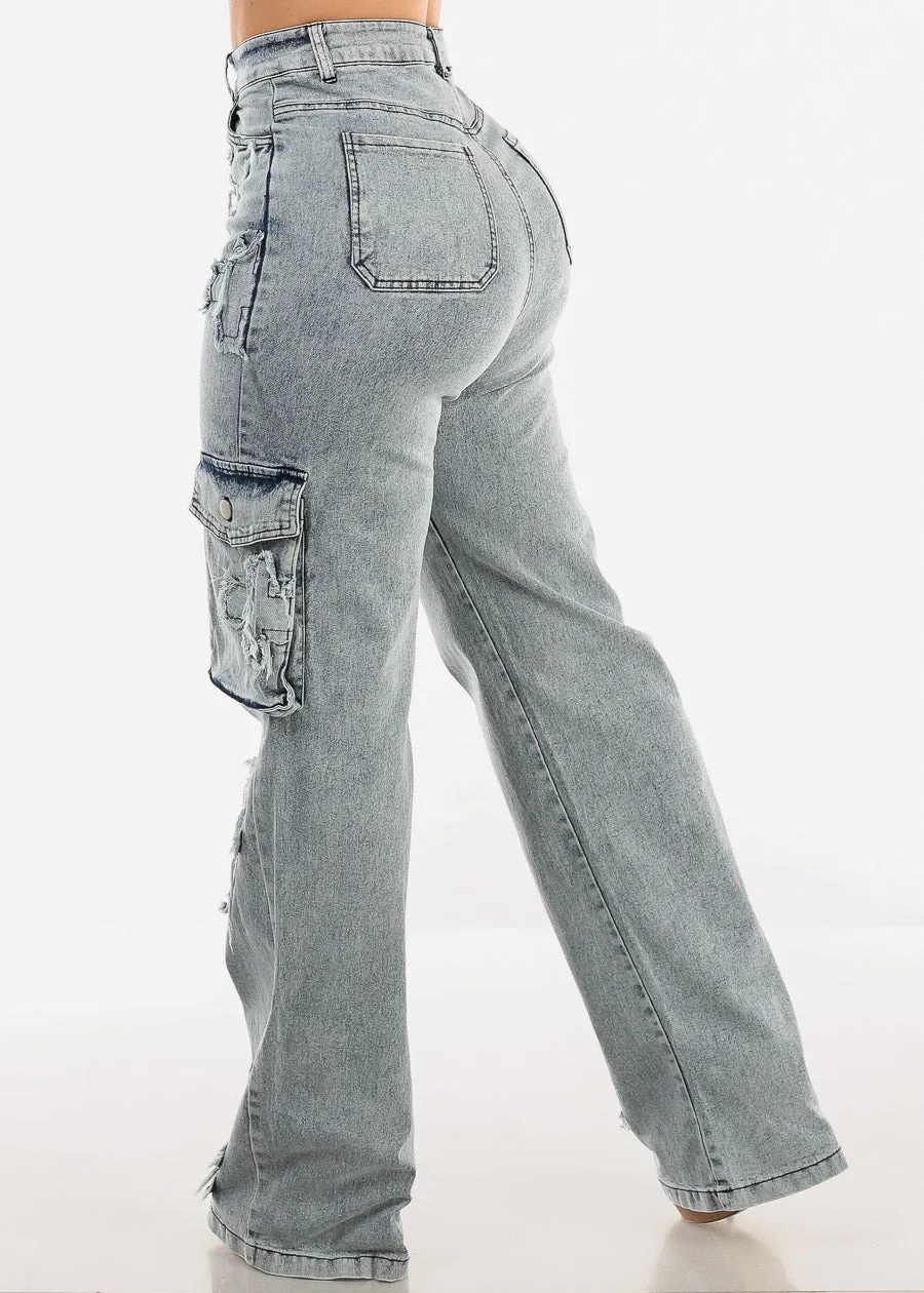 High Waist Straight Wide Leg Cargo Jeans w Cross Patch sold by Moda product image thumbnail 5