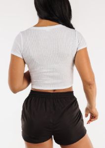 Short Sleeve Basic Crewneck Crop Top White sold by Moda