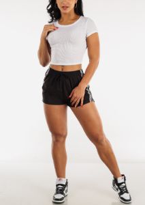 Short Sleeve Basic Crewneck Crop Top White sold by Moda