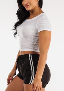 Short Sleeve Basic Crewneck Crop Top White sold by Moda