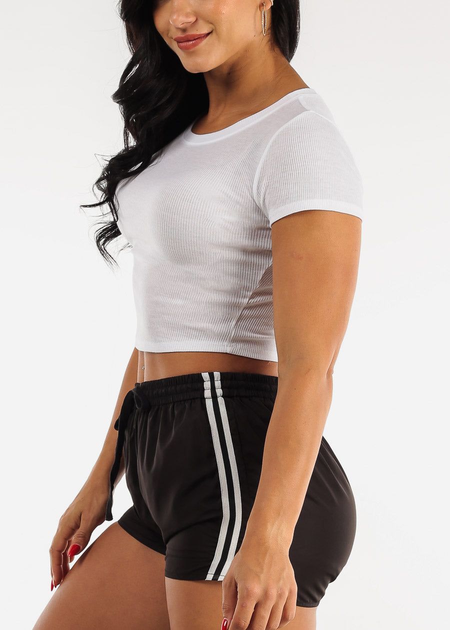 Short Sleeve Basic Crewneck Crop Top White sold by Moda product image thumbnail 3
