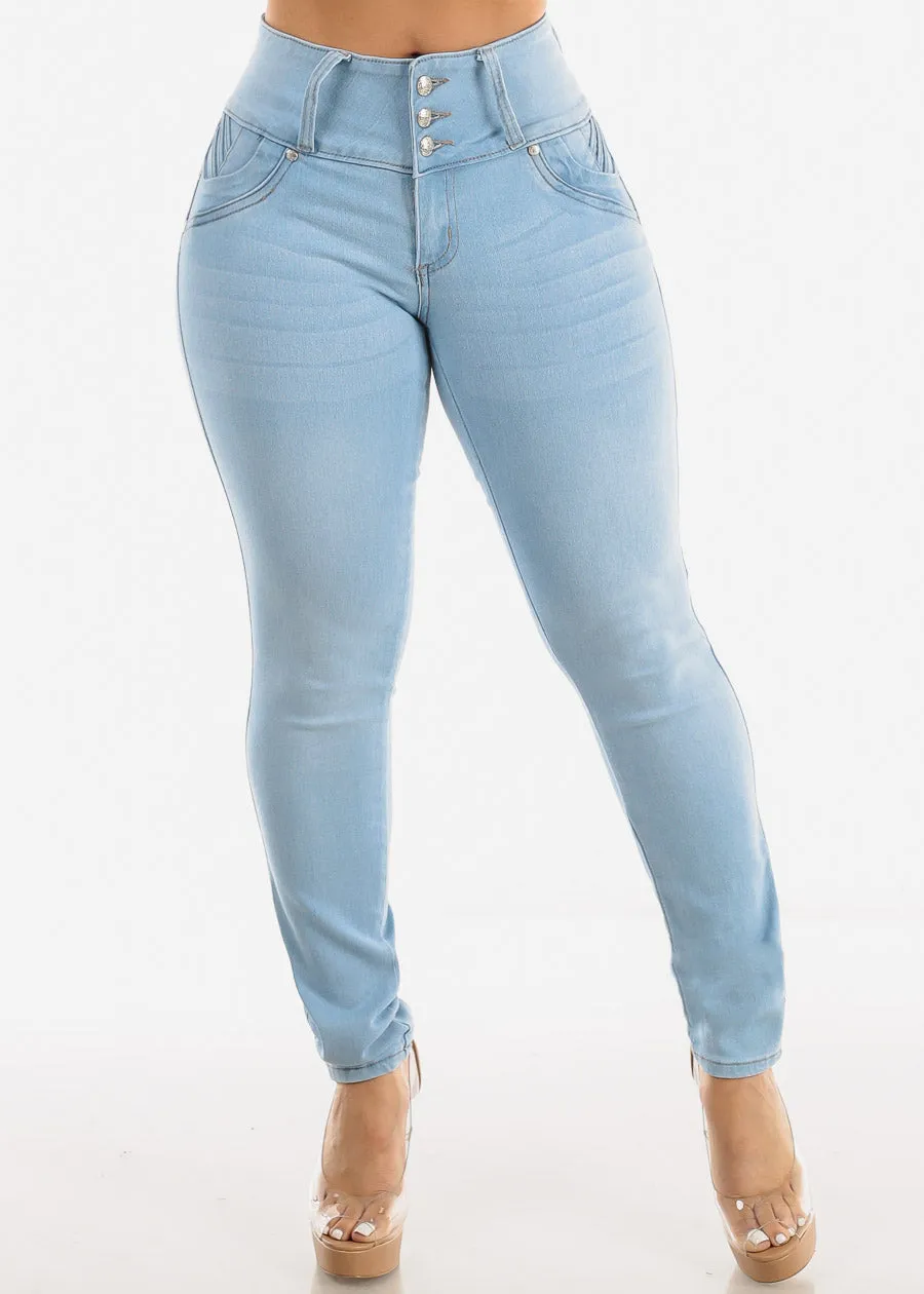 MX JEANS Butt Lifting Light Blue Braided Pocket Skinny Jeans sold by Moda product image thumbnail 4