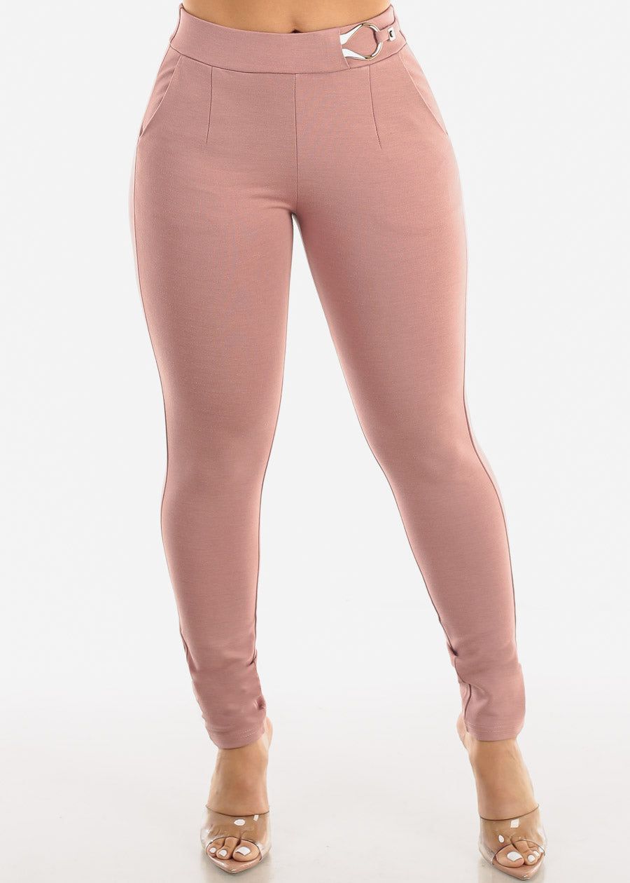 High Waist Pull On Dressy Skinny Pants Mauve sold by Moda