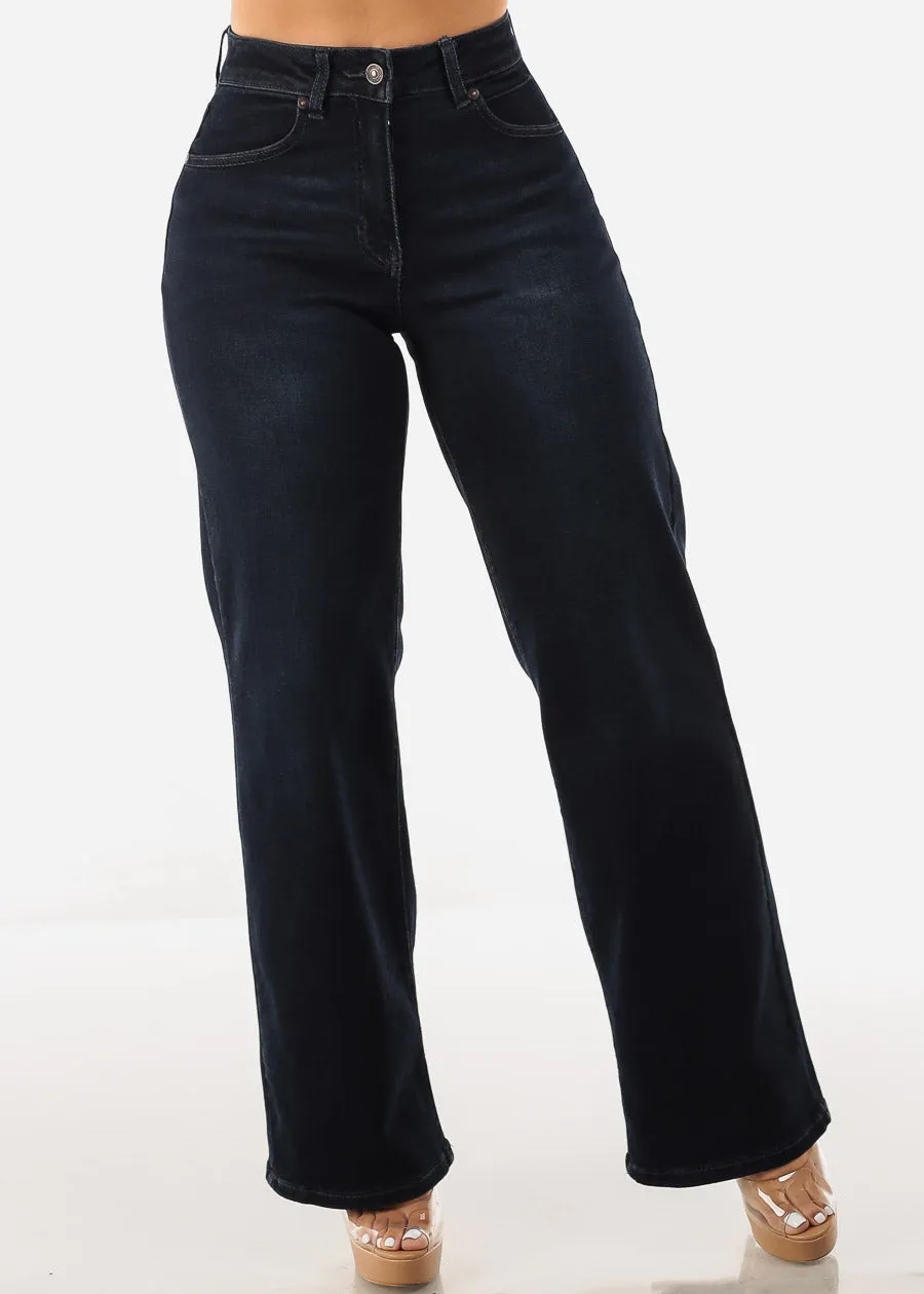 High Waist Wide Leg Straight Stretch Jeans Indigo sold by Moda