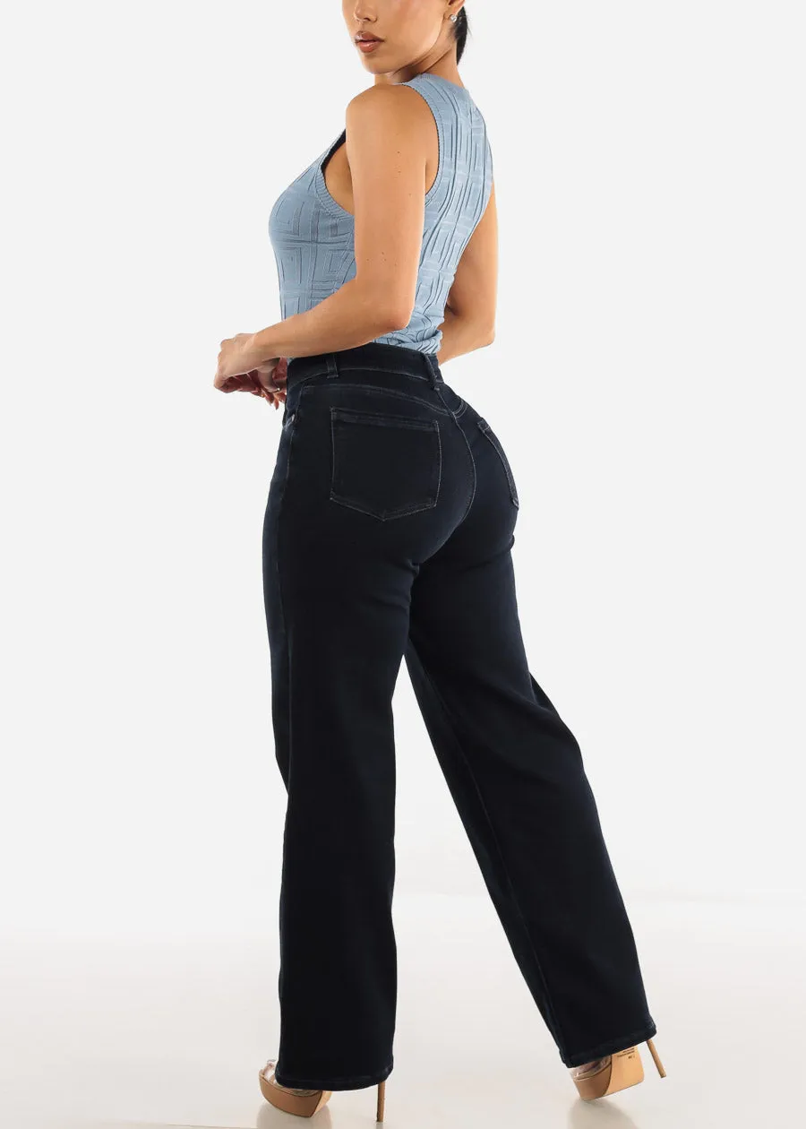 High Waist Wide Leg Straight Stretch Jeans Indigo sold by Moda product image thumbnail 5