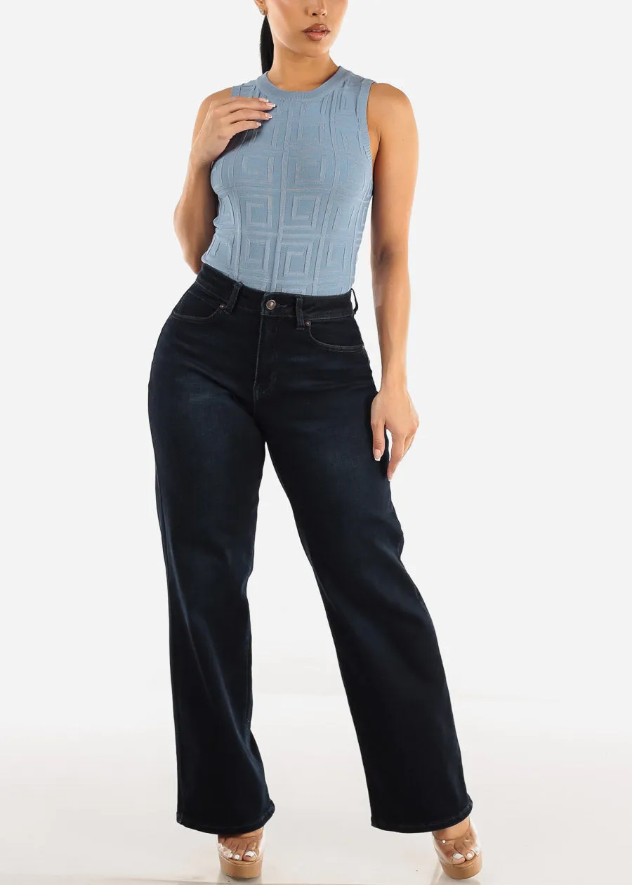 High Waist Wide Leg Straight Stretch Jeans Indigo sold by Moda product image thumbnail 2