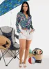 Long Sleeve Surplice Floral Blouse Blue sold by Moda