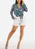 Long Sleeve Surplice Floral Blouse Blue sold by Moda