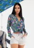 Long Sleeve Surplice Floral Blouse Blue sold by Moda