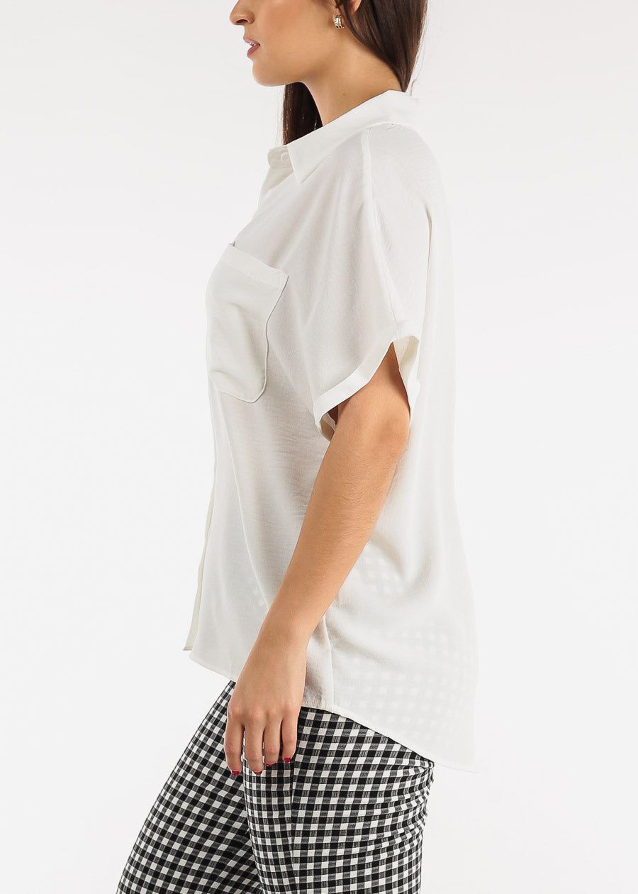 White Short Sleeve Relaxed Fit Button Up Shirt sold by Moda product image thumbnail 5