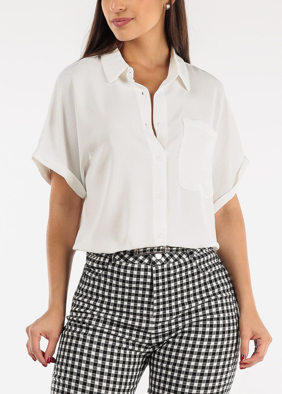 White Short Sleeve Relaxed Fit Button Up Shirt sold by Moda product image thumbnail 3