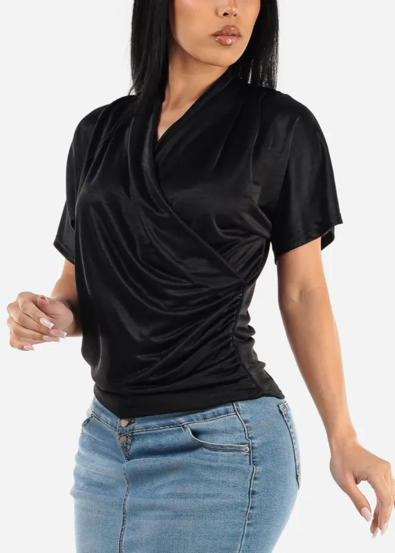 Black Short Dolman Sleeve Surplice Blouse sold by Moda
