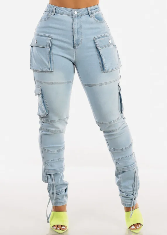 Super High Waist Light Wash Cargo Jeans sold by Moda