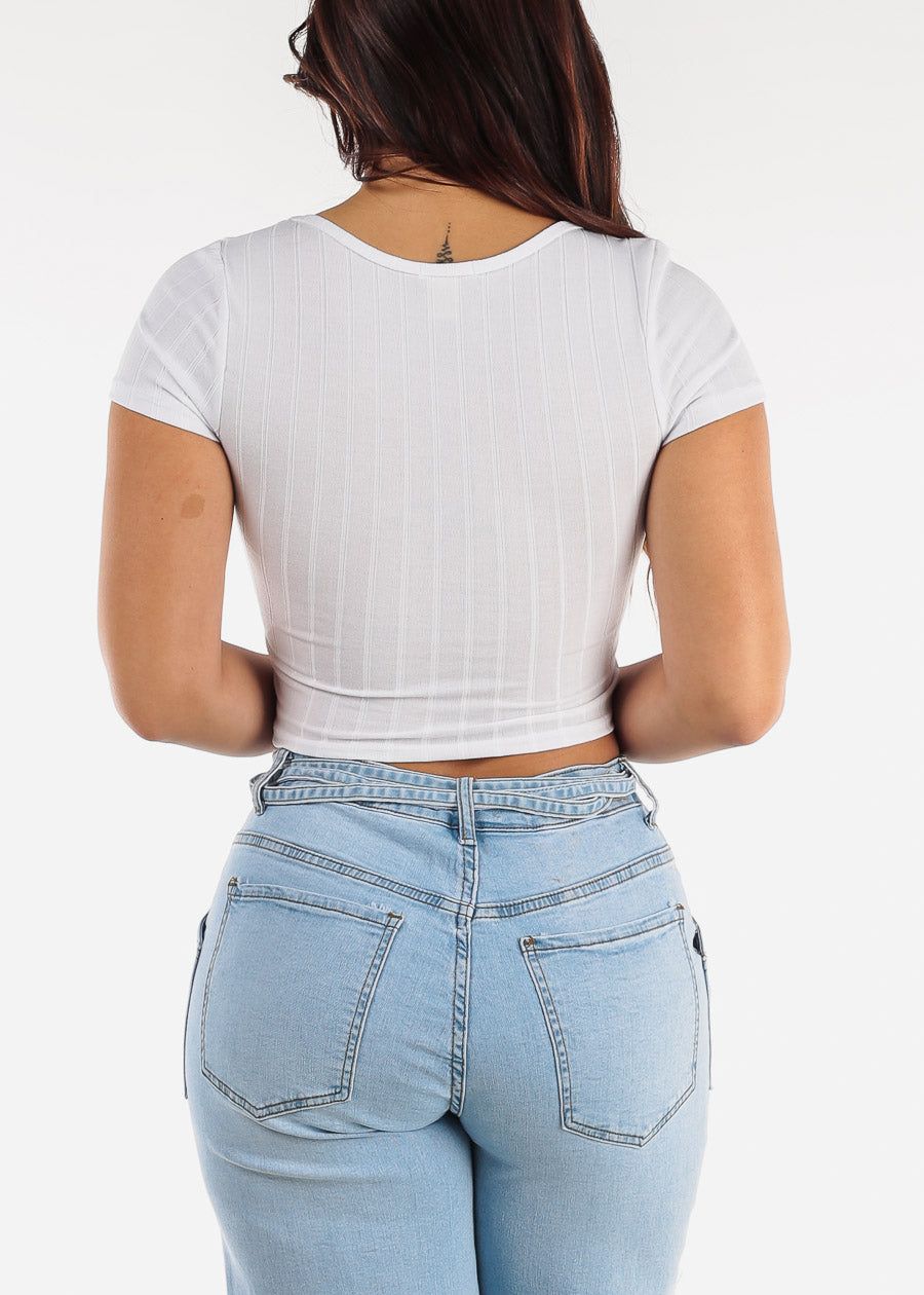 Short Sleeve White Vneck Crop Top sold by Moda product image thumbnail 6