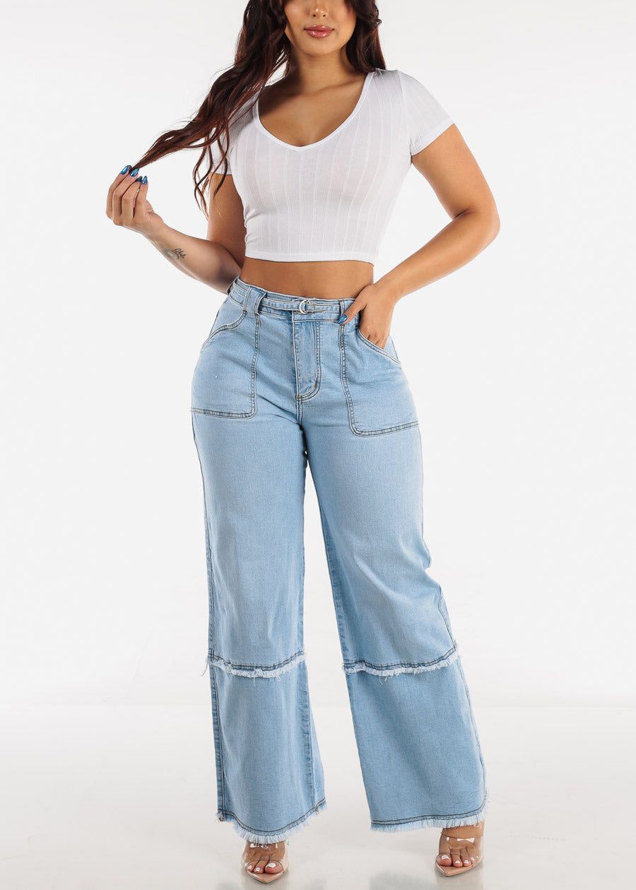 Short Sleeve White Vneck Crop Top sold by Moda product image thumbnail 4