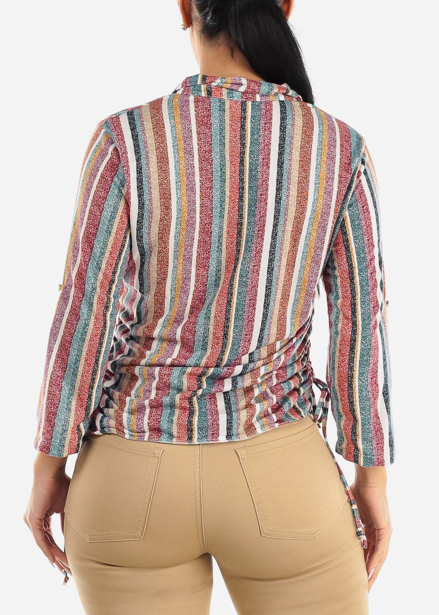 Button Up Stripe Blouse w Adjustable Drawstrings sold by Moda product image thumbnail 4