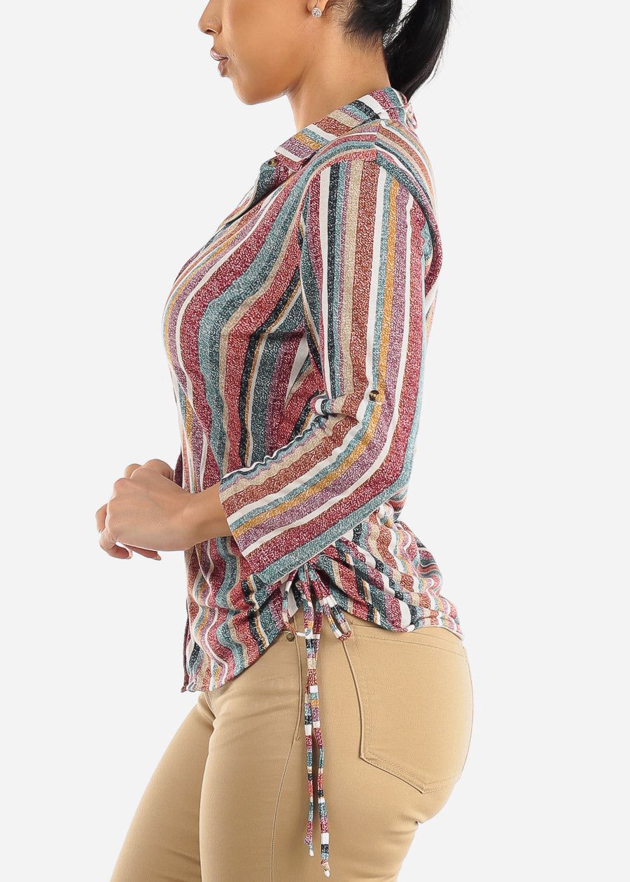 Button Up Stripe Blouse w Adjustable Drawstrings sold by Moda product image thumbnail 3