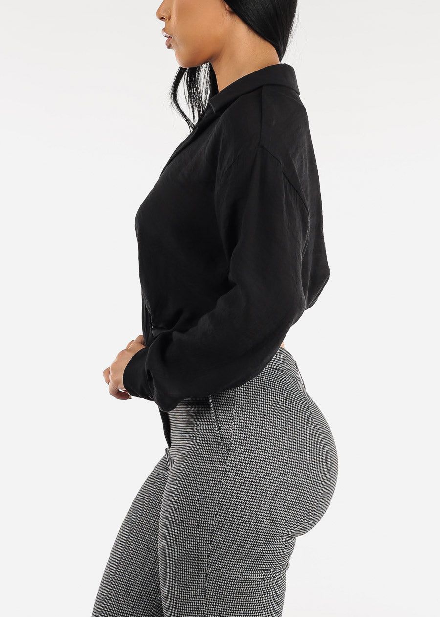 Long Sleeve Black Button Shirt w Twisted Front sold by Moda product image thumbnail 3