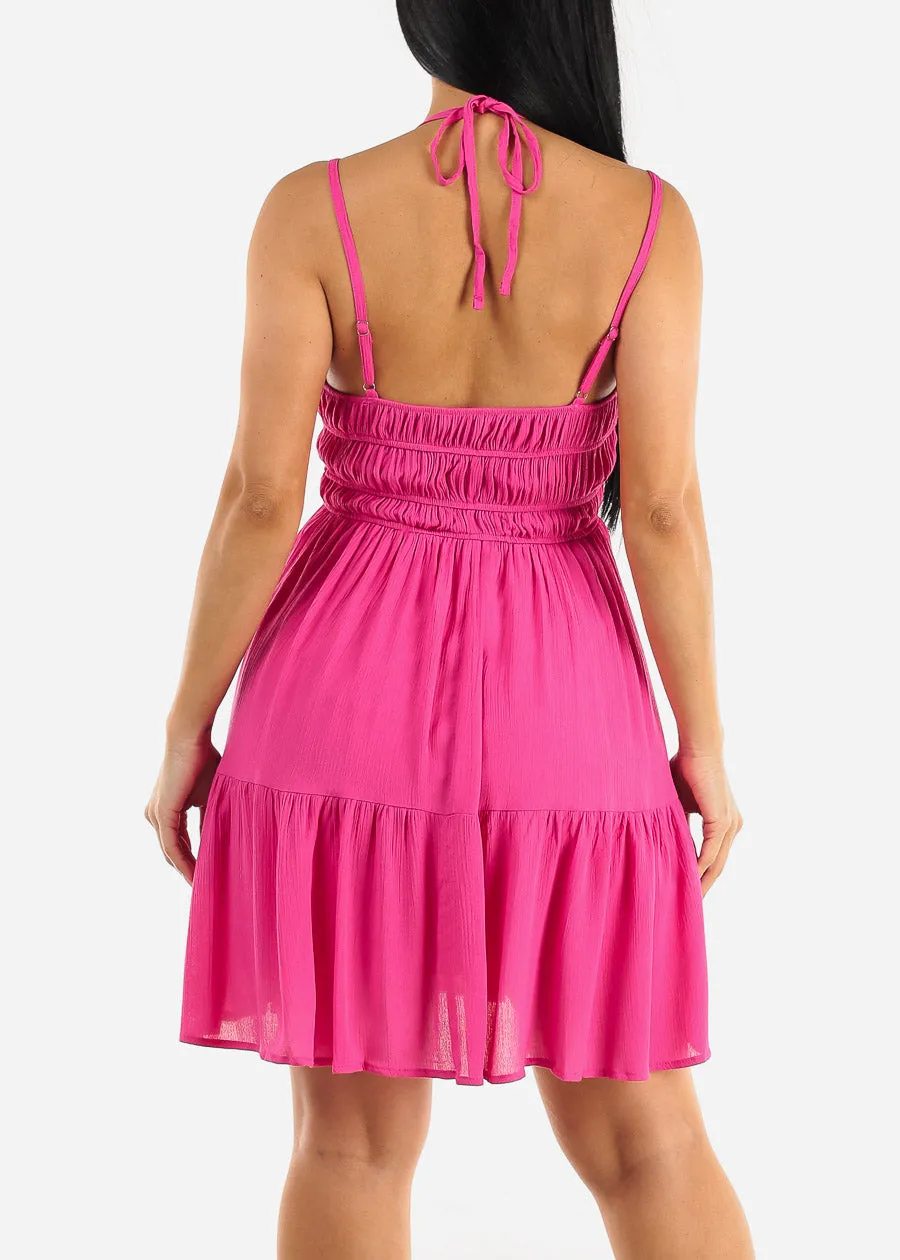 Halter Neck Sleeveless Flowy Mini Dress Fuchsia sold by Moda product image thumbnail 4