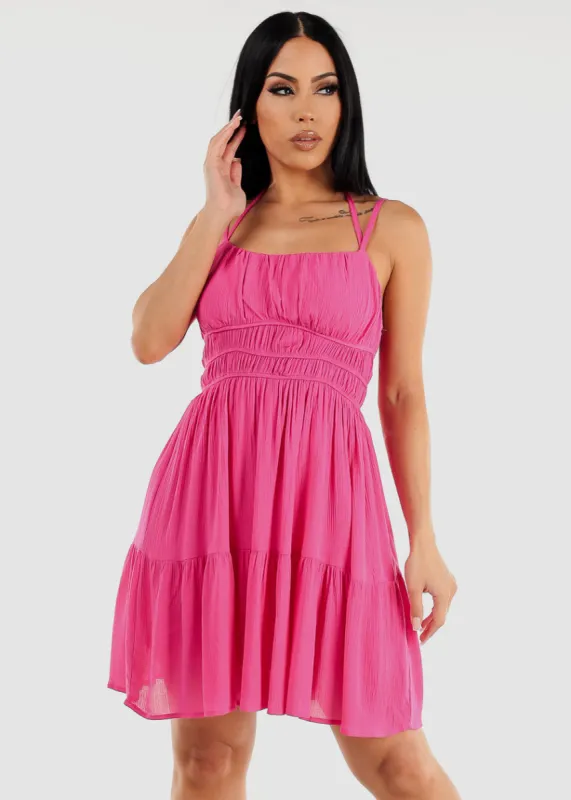 Halter Neck Sleeveless Flowy Mini Dress Fuchsia sold by Moda