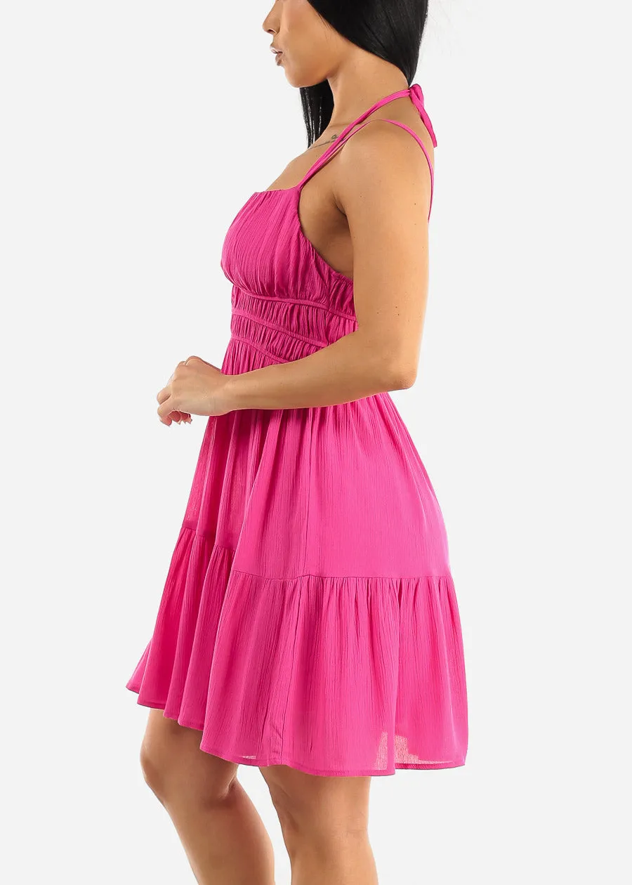 Halter Neck Sleeveless Flowy Mini Dress Fuchsia sold by Moda product image thumbnail 3
