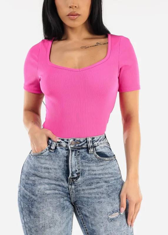 Vneck Short Sleeve Top Royal Fuchsia sold by Moda
