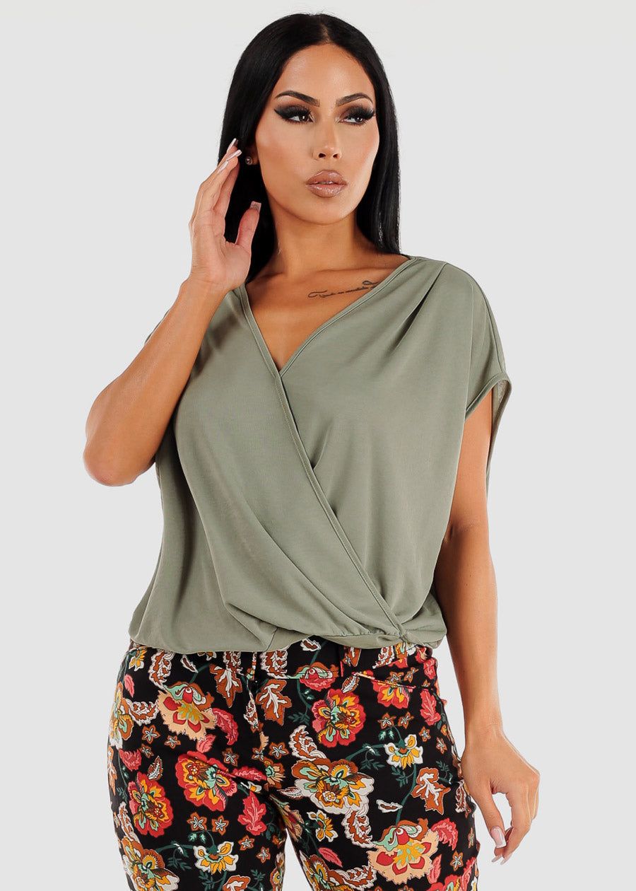 Short Sleeve Surplice Top Sage sold by Moda