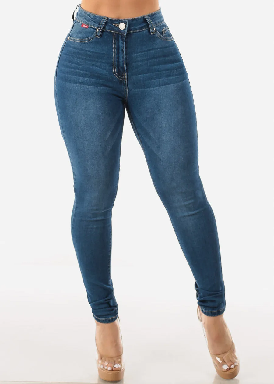 Classic High Waist Stretchy Whiskered Skinny Jeans sold by Moda
