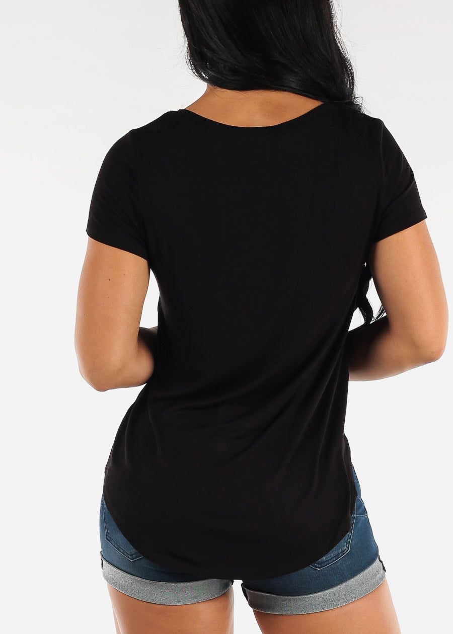 Black Short Sleeve Round Hem Relax Fit Tunic Top sold by Moda product image thumbnail 4